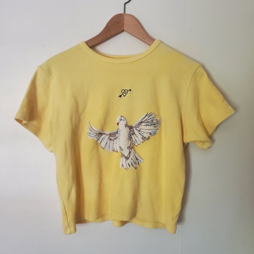 Juliet Johnstone crop top sweater shirt with bird embroidery